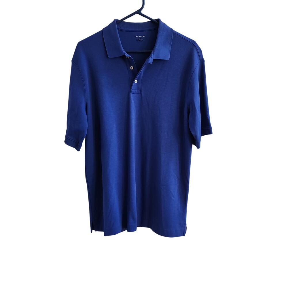 Lands’ End Pima Cotton Polo Shirt Blue Men's Large Made in Peru